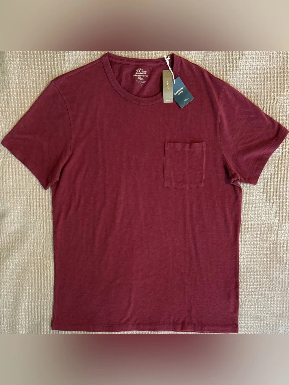 NWT J.Crew Men’s L Garment Dyed Slub Cotton Pocket T-Shirt Burgundy J1785